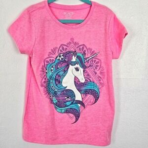 The Childrens Place Girls Pink Unicorn Graphic T Shirt Size 7 8